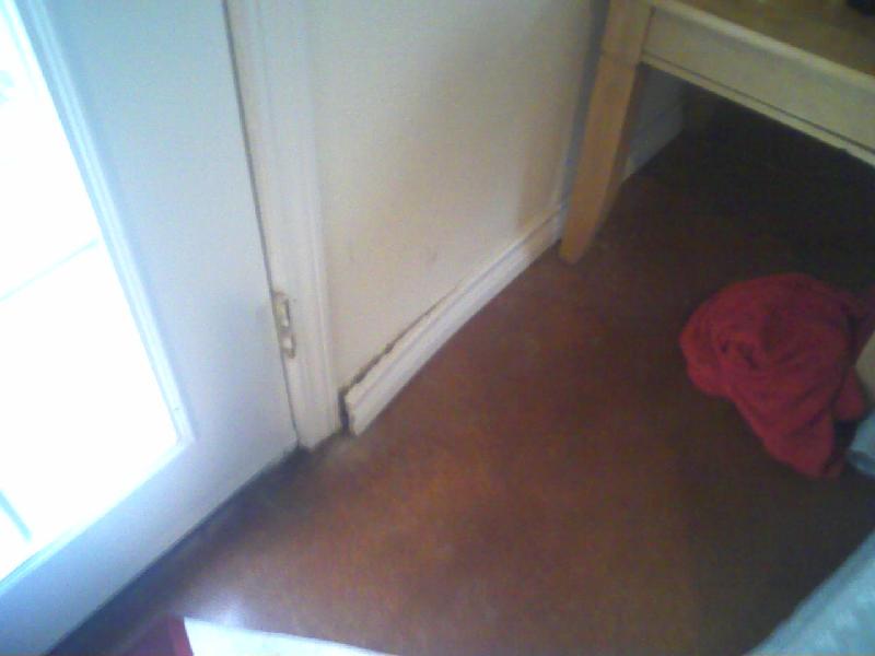 water damage at back door, unit b