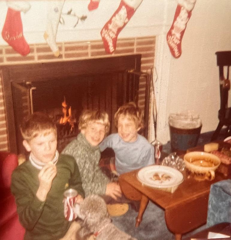 An old photo from David Potter - Steve, Scott, David, and Satch. Christmastime at the Potter's 
