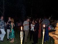 Party scene with tiki torches