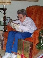 Great Grandma Donie opening gifts