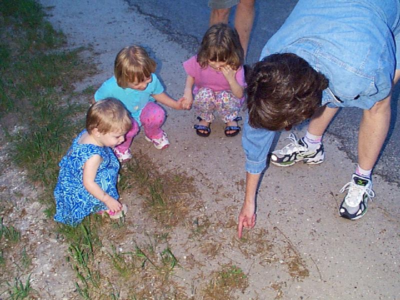 The girls' new friend Nina, her Mom, and a bug