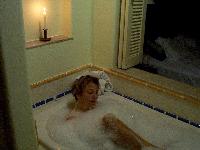 Julie taking a bubble bath