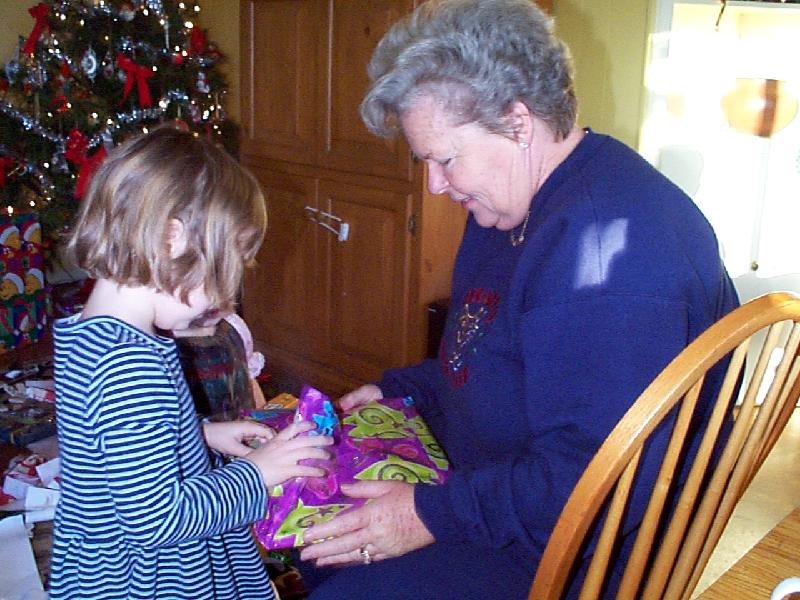 Jordan helping Grandma open something