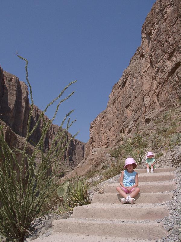 In Mexico, going up some steps along the canyon wall