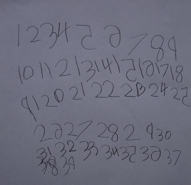 Writing all the numbers up to 39!
