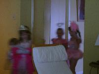 At the first shelf building party - a show. The girls all enter in a blur