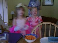 Bunnies love carrots, so the princesses fed the bunny