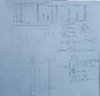 Plan for the doors. Sketches of front, back, and sides. Preliminary materials list.