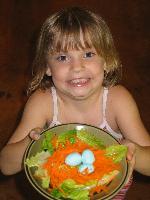 Jada with a 'birds nest' salad she learned to make from a magazine