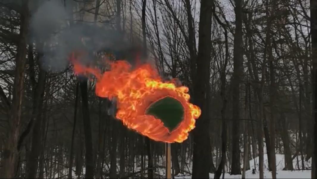 A still from a video of a sphere of matches burning. Looks like the Eye of Sauron! 
