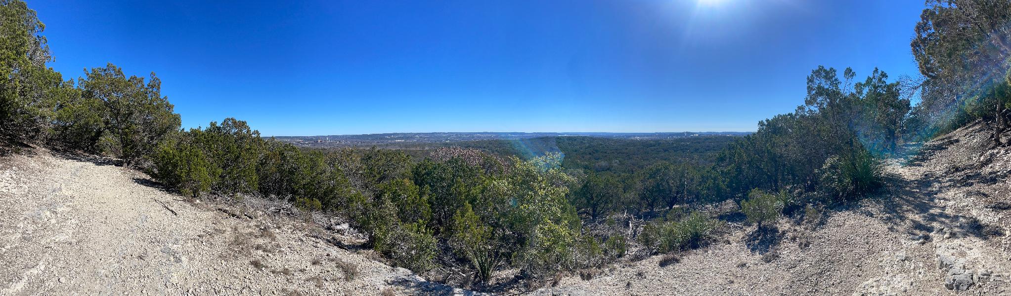 Panorama at the top of the hiking trail in Kerrville Schreiner city park  
