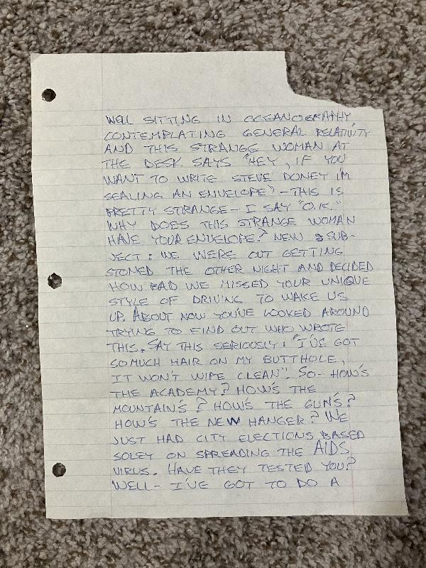 A note that Nate sent to me at the Air Force Academy my first year.  