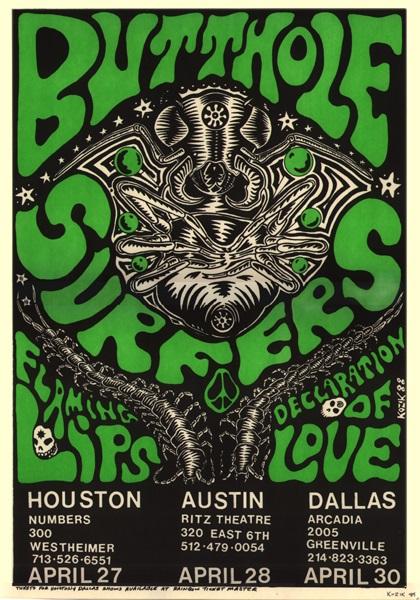 Show poster for the Butthole Surfers, April 27, 28, 29<br/>Steve turned 21 at the April 28 show at midnight 