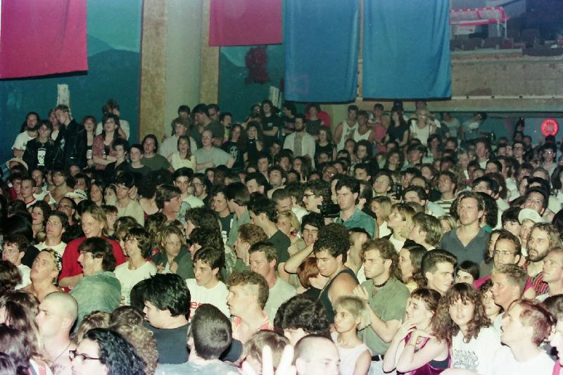 Photo from the Butthole Surfers show April 28<br/>Steve is in the bottom center, curly hair, shaved sides and Hawaiian shirt