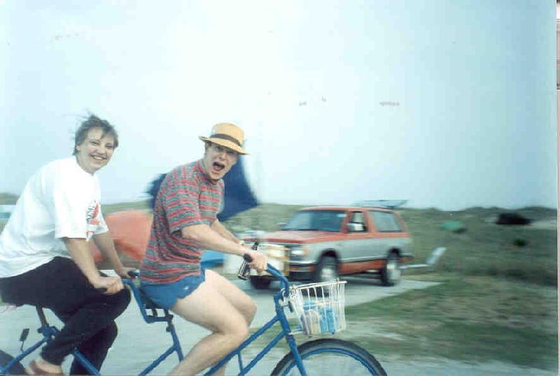 Julie and Steve on a bike, Ocracoke 