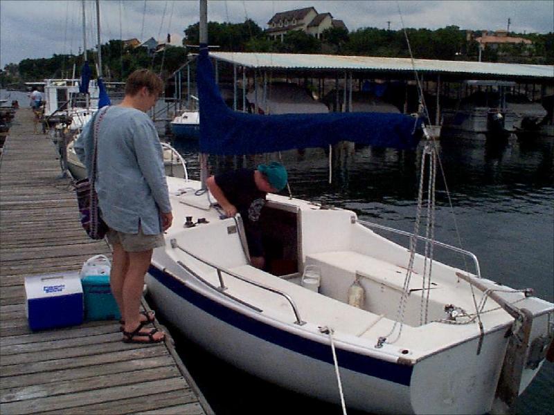 Julie prepares to board the boat