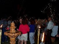 much mingling near the fountain