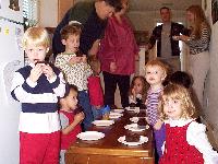 The whole crowd in chow-down mode