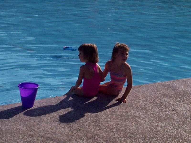 Jordan's last swimming lesson - waiting with classmate Laura
