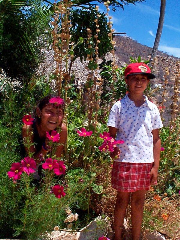 After our hunt, a picture in their Mama's garden