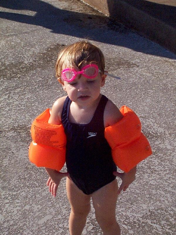 Austin M School Picnic night - Jada all suited up to go swimming before we eat