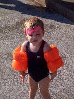 Austin M School Picnic night - Jada all suited up to go swimming before we eat