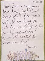 Note from Jada's (and Jordan's) teacher on her first day at AMS