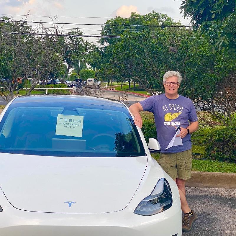 Steve and his new Tesla Model 3 