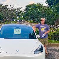Steve and his new Tesla Model 3 