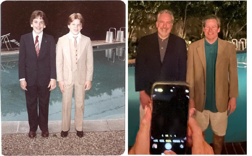 Steve and Scott re-creating a photo from high school