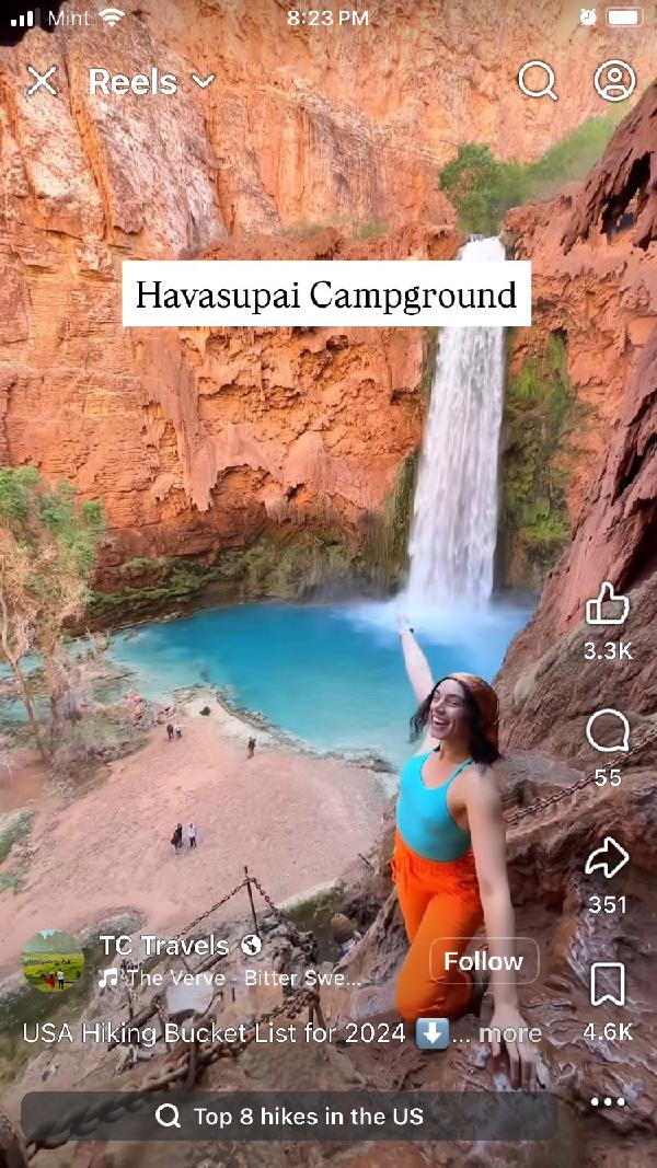 An Instagram reel of top 8 hikes <br/> 