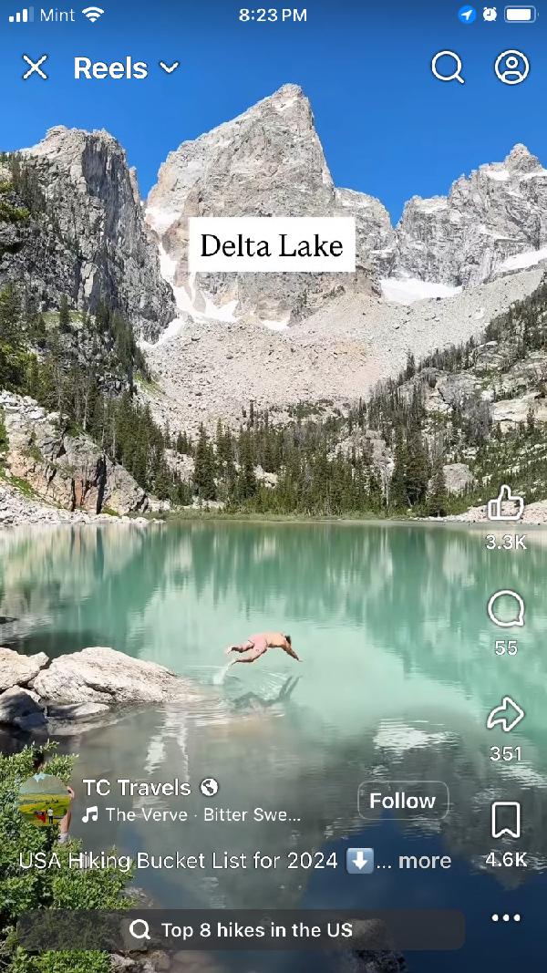 An Instagram reel of top 8 hikes <br/> 