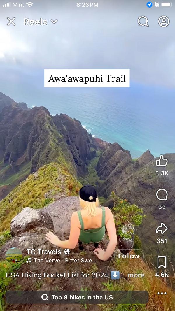 An Instagram reel of top 8 hikes <br/> 
