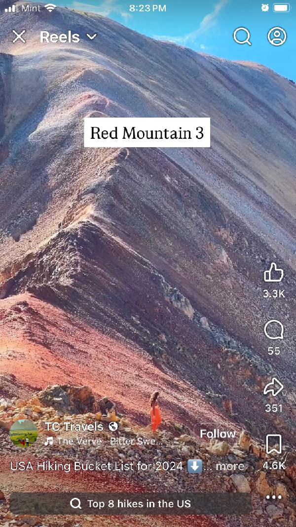 An Instagram reel of top 8 hikes <br/> 