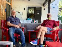 Steve and Hogie on the lanai preparing for Steve's 