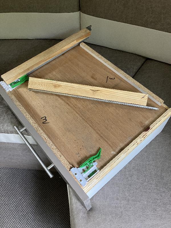 Drawer slides and paticle board don't always mix. Repair in progress 